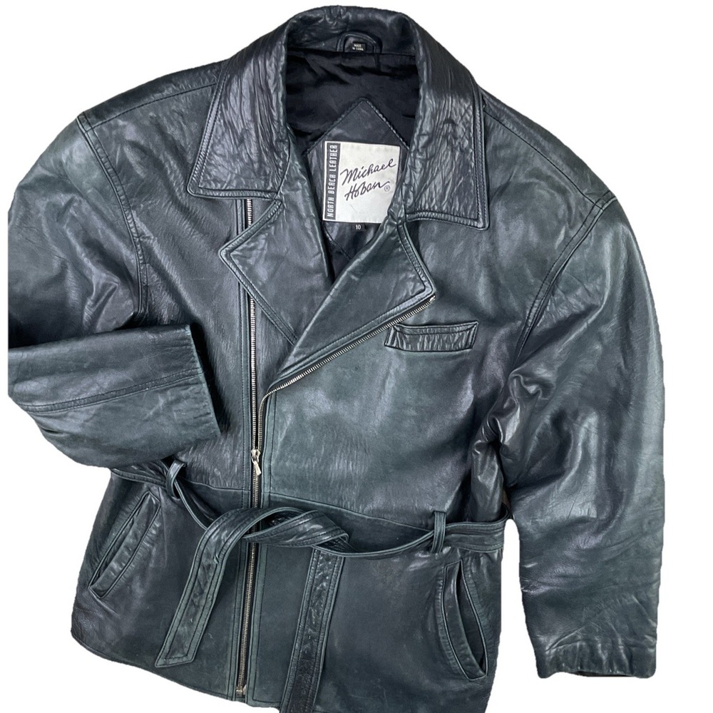 Vintage North Beach Leather Jacket Women Sz 10 Michael Hoban Soft Leather Belted